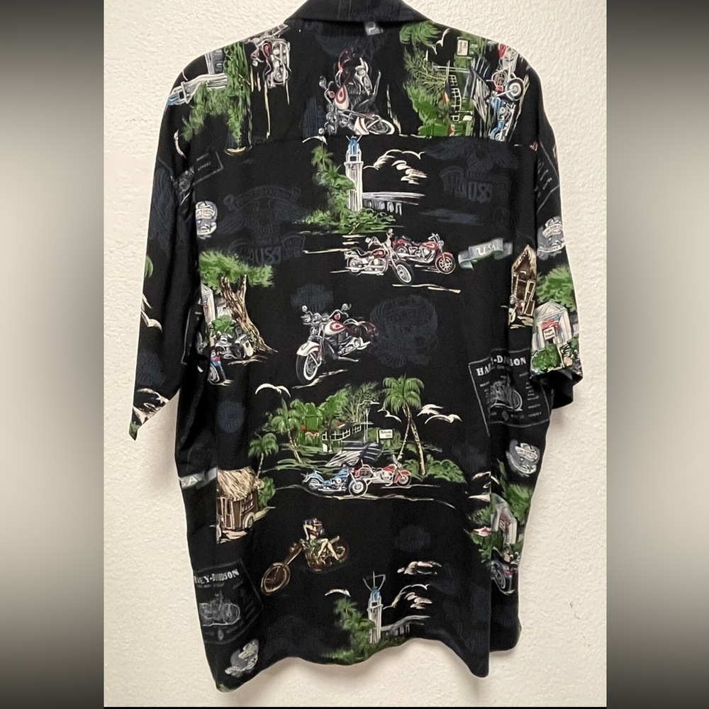 Vintage Harley-Davidson Black Tropical Print Shirt XL Mens - Picture 2 of 6